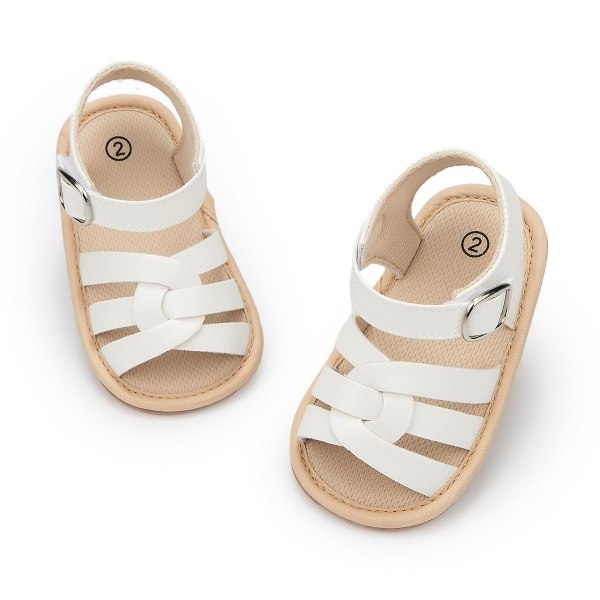 Babysko Spædbarnssandaler Læder Gummi Flade Skridsikre Bløde Såler Småbørn Pige Dreng Første Gåsko Krybbesko Størrelse 0-18M White 0-6 Months