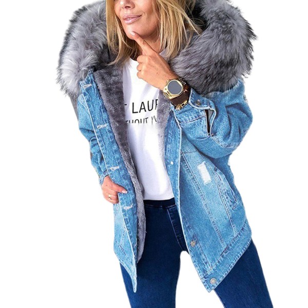 Damjacka i fleecejacka med casual , långärmad kofta, mode värmande ytterkläder för hösten Light Blue XL