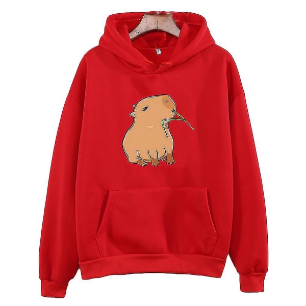 Rolig Capybara Tryck Hoodie Dam/herr Kawaii Cartoon Toppar Sweatshirt För Flickor Unisex Mode Harajuku Grafisk Hooded Pullovers red S