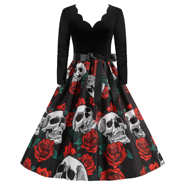 Halloween Kostume Kjoler Dame Skelet Græskar Trykt Casual Hem Kjole Fest COLOR 4 M