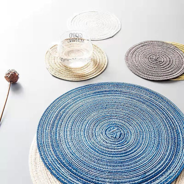 Pyöreät kudotut tabletit, pestävät, liukumattomat ja mukavat pyöreät pöytätabletit kotiin ja juhliin Blue