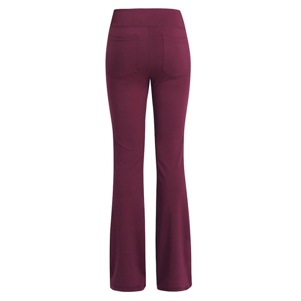 Kvinnor Enkla Elastiska Hög Midja Yoga Byxor Andas Bekväma Fullängd Vida Ben Byxor Sommar Casual Flare Byxor Wine Red L