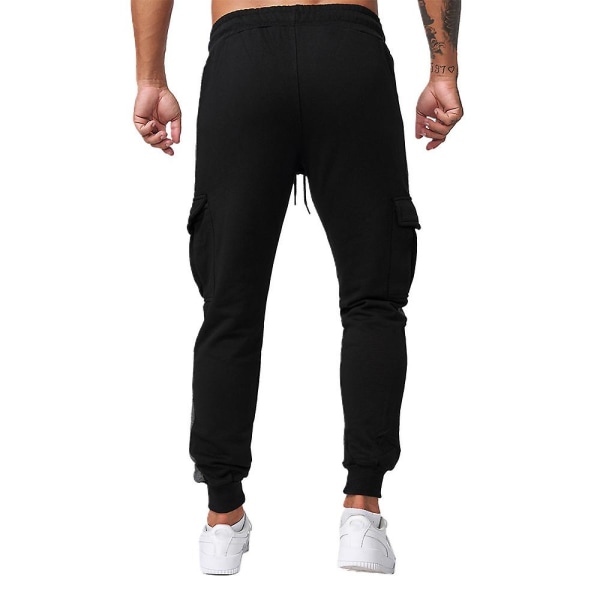Fargeblokk Elastisk Midje Joggebukser Treningsbukser med Snøring for Menn Gray Side XL