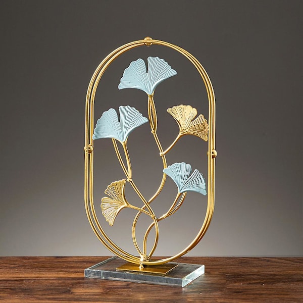 Gyllene Ginkgoblad Skrivbordsdekoration Kreativ Heminredning Järnhantverk Dekoration För Sovrum Sängbord Lotus Leaf Black Lamp Base