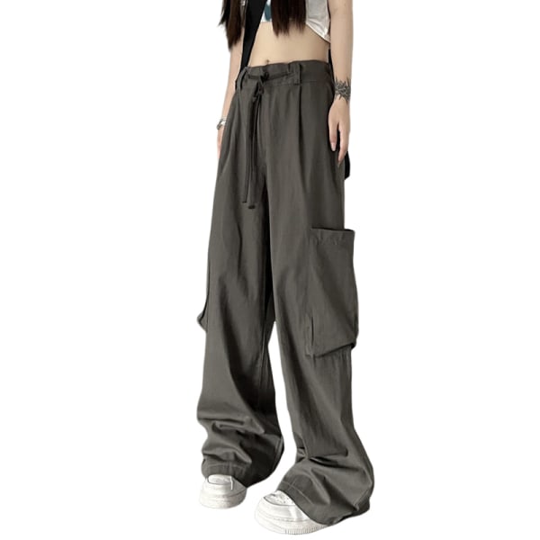 Dame Baggy Cargo Bukser Vandring Cargo Bukser Joggers Lommer Jogger Y2K Bukser Gå-i-byen Bukser grå grey M