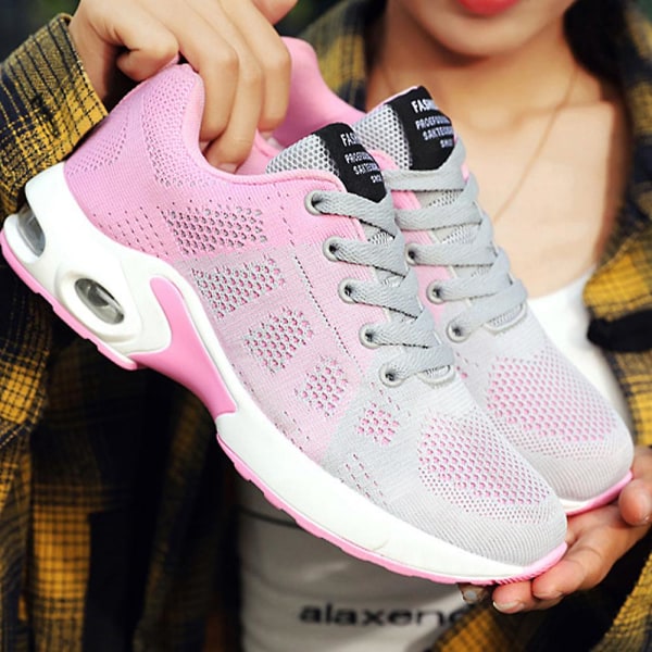 Dam Snörskor Mesh Andningsbara Löparskor Gym Luftkudde Sneakers Promenad Sportskor Pink 38