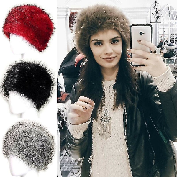 Dame Fluffy Faux Fur Russisk Hatt Dame Tykke Fluffy Skiluer Vinter Varme Hatter Light Gray