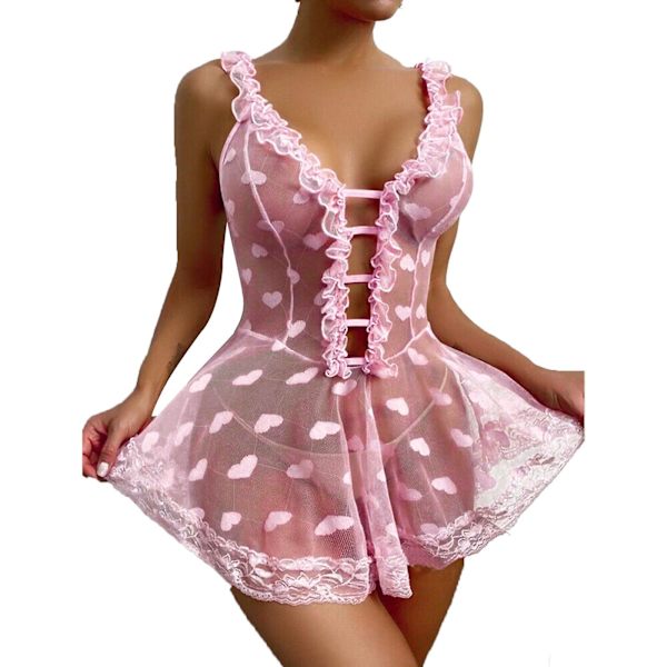 Bästsäljare - Sexig Dam Spets Babydoll Nattlinne Dam Underkläder Sovkläder Plus Storlek Light pink M