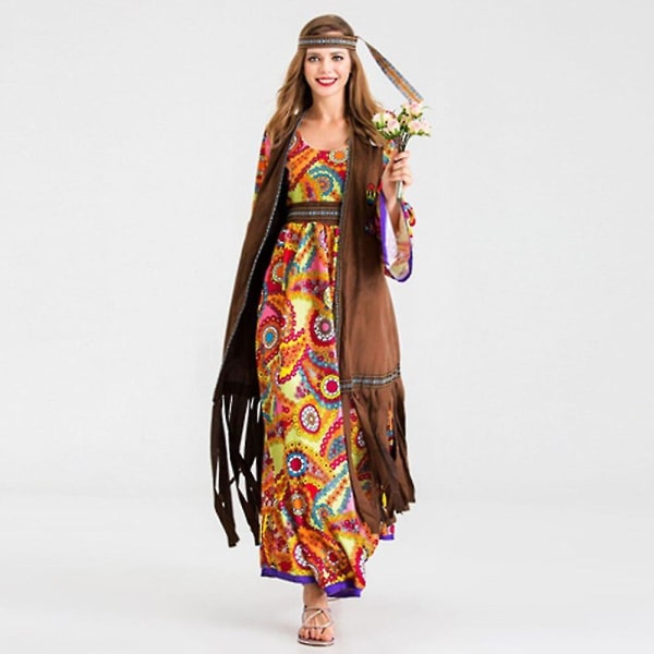 Vuxna kvinnor Retro 60-tal 70-tal Hippie Love Peace Kostym Halloween Purim Party Kostymer Cosplay Fancy Dress - Wtake XL