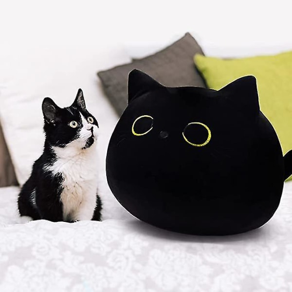 3D Svart Katt Plysj Kosedyr Leke Putepute Black 40cm