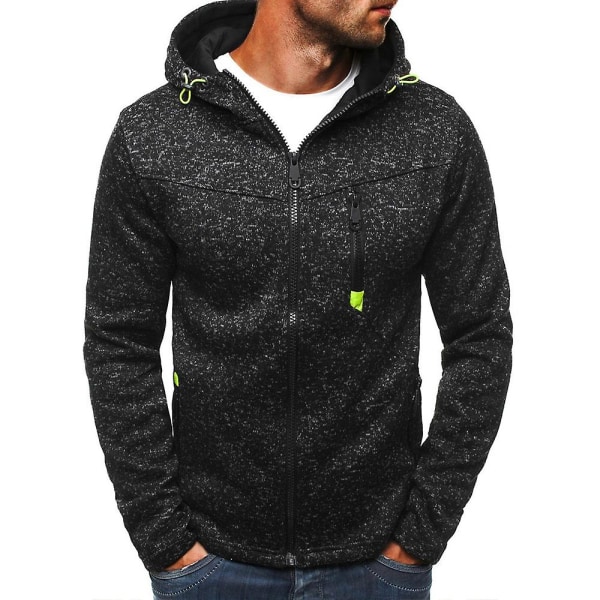 Herre Zip Up Langermet Hettejakke Sport Fritid Hettegensere Sweatshirt Topper Black Grey 3XL