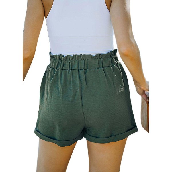 Dame Ensfarvede Højtaljede Løse Shorts Sommer Casual Shorts Army Green 3XL