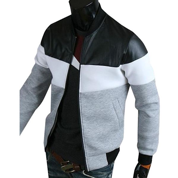 Herr Bomberjacka MC Dragkedja Jacka Patchwork Ytterkläder Toppar Light Grey XL