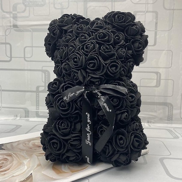 Valentinsdagspresent 25cm Röd Ros Teddybjörn Rosblomma Konstgjord Dekoration Julgåvor Kvinnor Valentinsdagspresent Black