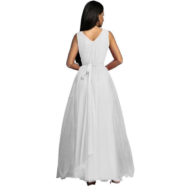 Dame V-hals Brudepige Bryllup Maxikjole Dame Galla Balkjole Aften Cocktailparty Slids Lange Kjoler White L