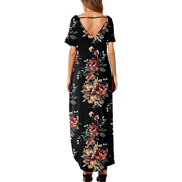 Dame Pullover Strikkjole Kortærmet V-hals Casual Lang Kjole Sommer Strand Ny Red flower M