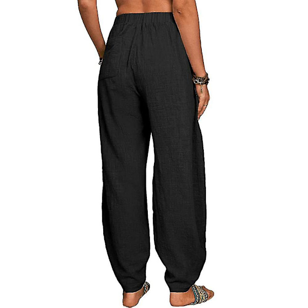Dam Bomull Linne Look Baggy Vida Ben Byxor Casual Yoga Haremsbyxor Sommar Strand Black M