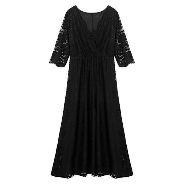 Elegantti pitsinen maksimekko odottaville äideille, juhla-, valokuvausmekko, isokokoiset raskaana olevien naisten tyllimekko A-linjainen hää-, tanssiais- ja iltapuku Black XL