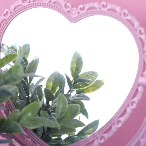 Dubbla sidor sminkspegel med retro stativ Hållare kärlek hjärta form för kvinna sminkverktyg Heart Shaped Pink