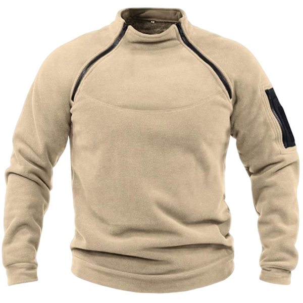 Herrtröja med ståkrage Vinter Värmande Andningsbar Pullover Casual Långärmad Termisk Jacka Khaki L