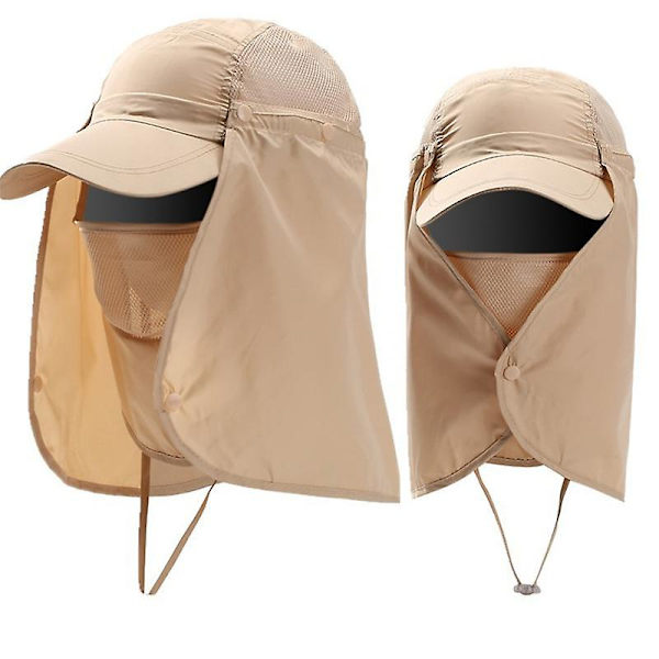 Utomhus UV Solskydd Vandringskeps Nackskydd Ansiktsskydd Bredbrättad Hatt Sommar Khaki
