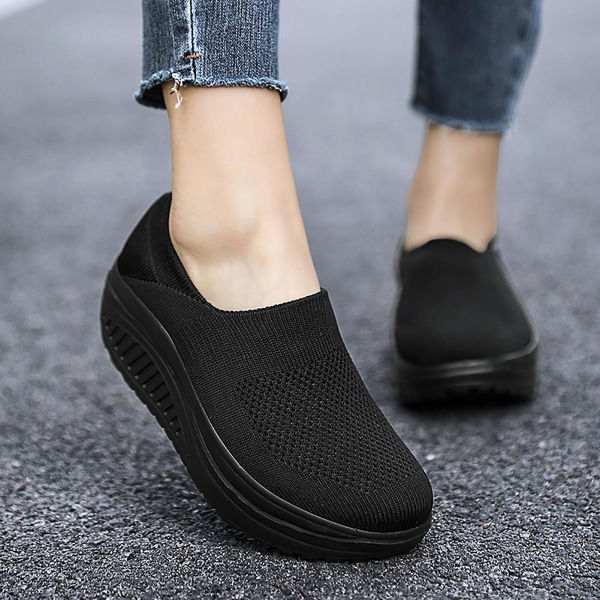 Atletiska damsneakers, halkfria skor med mjuk sula, present till flickvän eller kvinnlig partner Black 39