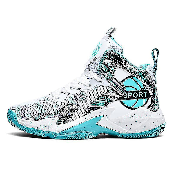 Barn Basketbollskor Andningsbara Sneakers Pojkar Flickor Sportskor Yj8768 WhiteGreen 34