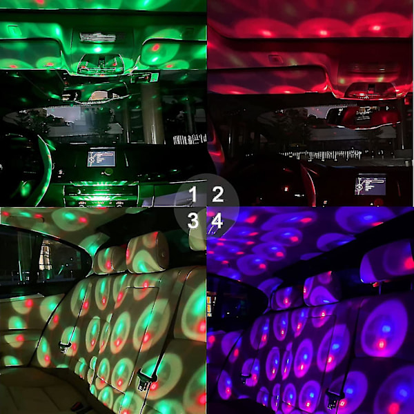 2 stk. USB Nattlys, Discolys Solnedgangslampe, Lydaktivert Strobelys for Dekorering av Bilinteriør, Tak, Spisestue, Soverom, Fest