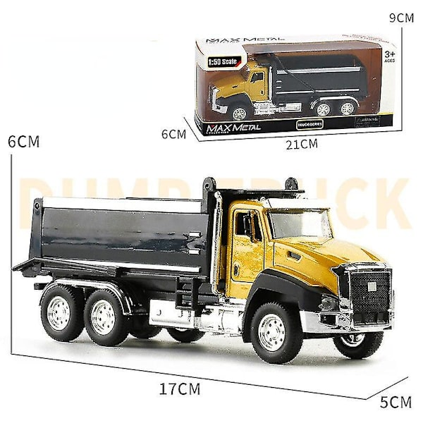 Støbt ingeniørkøretøj Byggekøretøjer Dumper Gravemaskine Mixer Lastbil 1/50 Skala Metal Modelbiler Træk Tilbage Billegetøj 3 STK B
