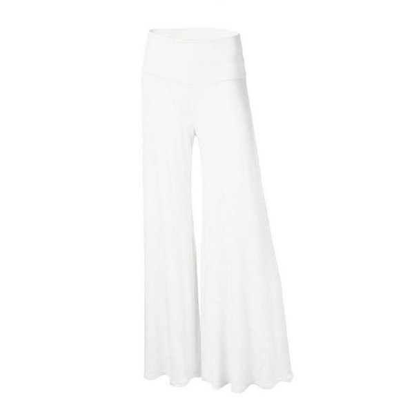 Kvinnor Fit & Flare Enfärgade Palazzo-byxor Mjuka Andas Casual Hellängdsbyxor Sommarsport Gym Dans Yogabyxor White XL