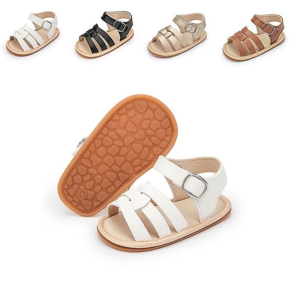Babysko Spædbarnssandaler Læder Gummi Flade Skridsikre Bløde Såler Småbørn Pige Dreng Første Gåsko Krybbesko Størrelse 0-18M Black 0-6 Months