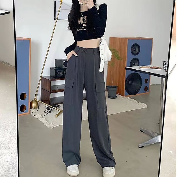 Dame Wide Leg Cargo Bukser Baggy Højtaljede Bukser Med Bomuld Til Tights Seler Sneakers Black 2XL