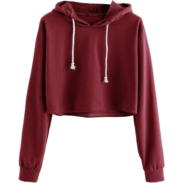 Damer Casual Långärmad tröja Luvtröja Crop Top Sweatshirt$urringning Dragsko Långärmad Tröja med rund hals Enfärgad tröja Damtröja$w black XL