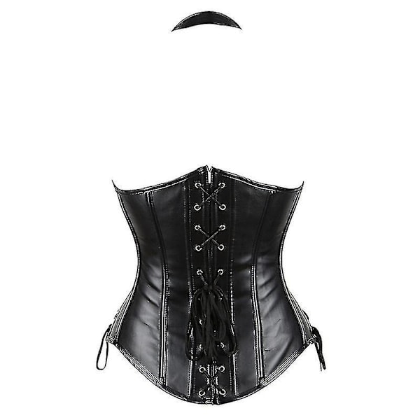 Faux Läder Korsett Topp Halter Korsett Dragkedja Spänne Bustier Midjetränare Väst Korsett Underbyst Kvinnor Steampunk Kaffe M