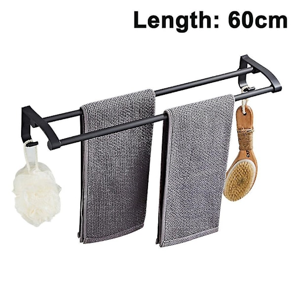 Perforeret Frit Håndklædestativ Aluminium Badeværelse Toilet Dobbelt Håndklæde Black 60cm