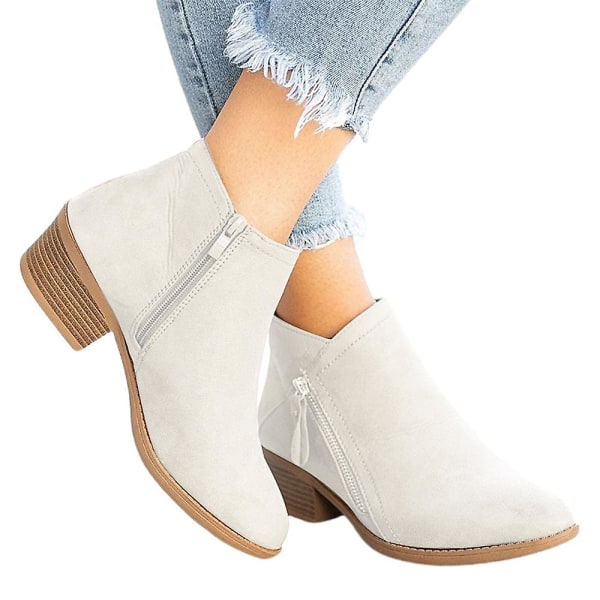 Ankelstövlar med blockklack för damer, Chelsea-boots med dragkedja Beige 37