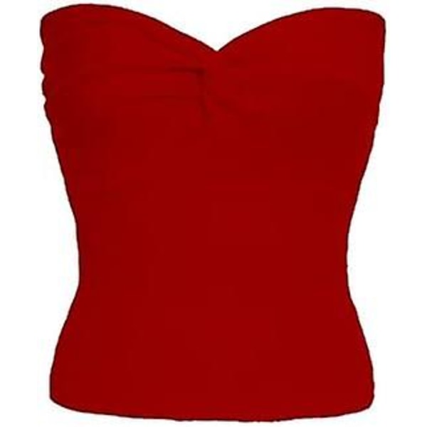 Axelbandslös Crop Top Dam Sexig Sweetheart Neck Ribbad Stickad Twisted Knot Front Ärmlös Camisoletanks Top red L