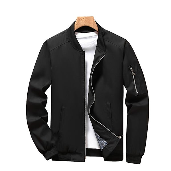 Herre Ensfarvet Langærmet Casual Lynlås Bomber Jakker Militær Pilot Flyverjakke Overtøj Black XL