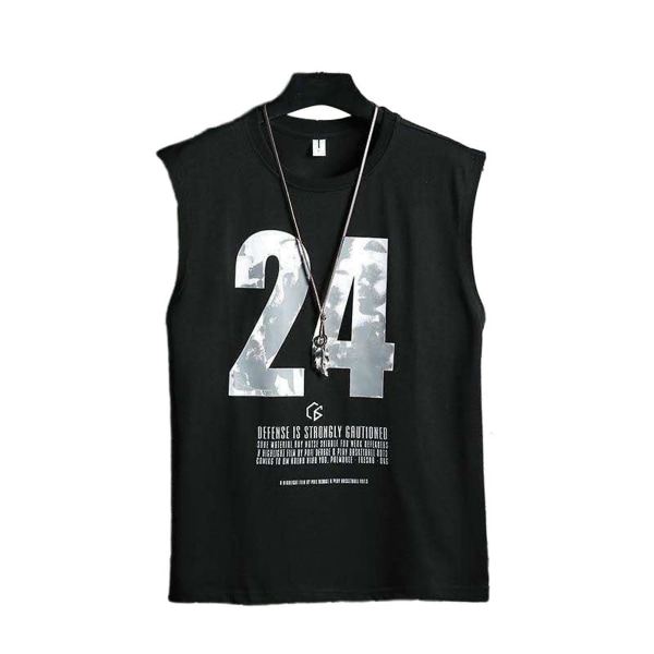 Herr Sommar Lös Ärmlös T-shirt Mjukt Material Man Nummer 24 Sportkläder Black 2XL