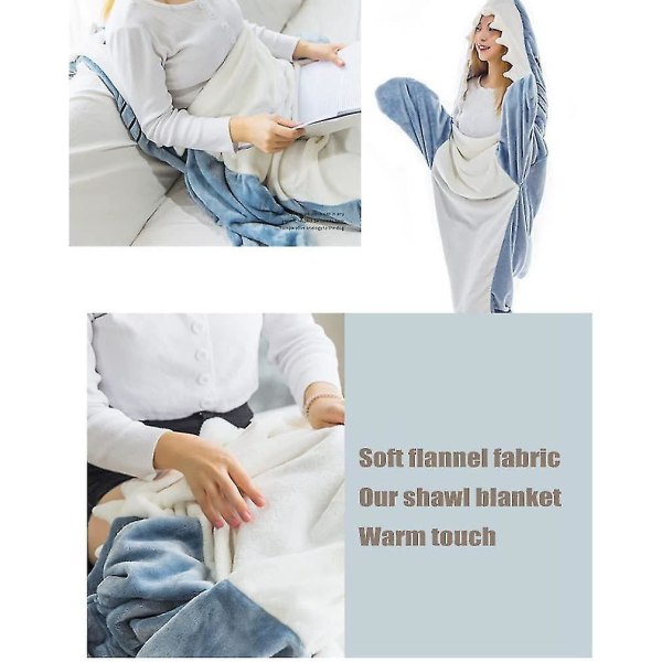 Hajfilt för Vuxna - Bärbar Hajfilt Supermjuk Mysig Flanell Hoodie - Haj Onesie Filt Hajfilt Hoodie - Rosa/blå blue XL