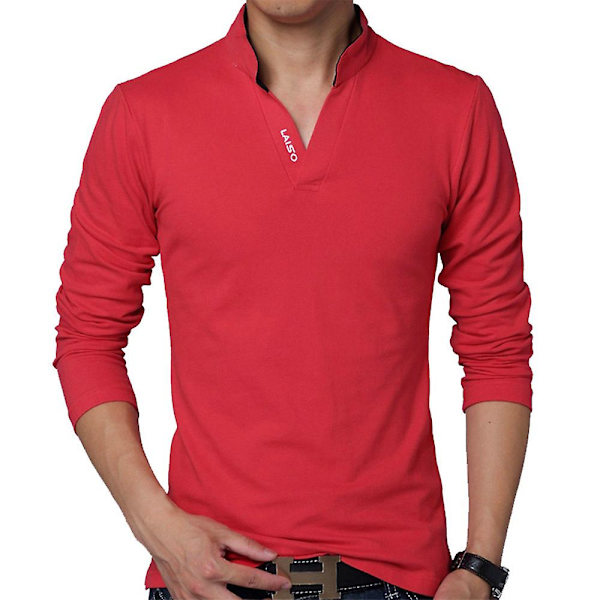 Miesten Slim Fit Henley -paita, pitkähihainen vapaa-ajan paita pystykauluksella ja V-aukolla Red M