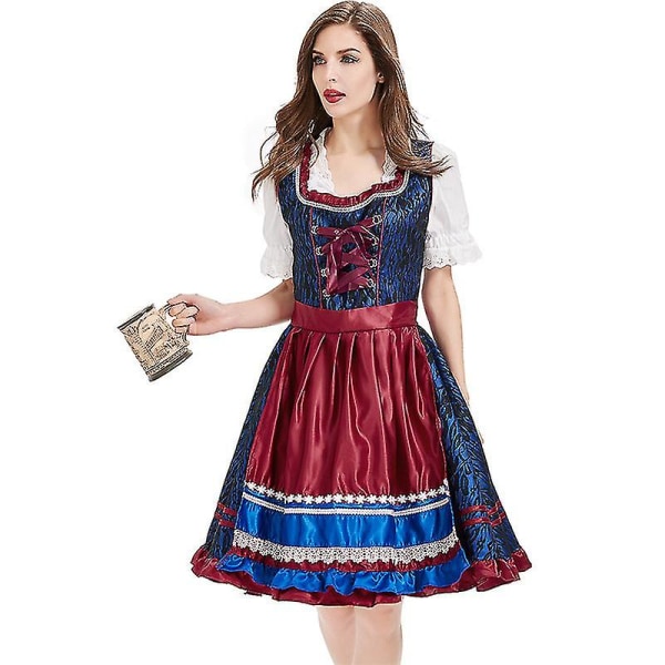 Traditionell bayersk Oktoberfest Dirndl klänning med förkläde tysk öl Wench kostym L