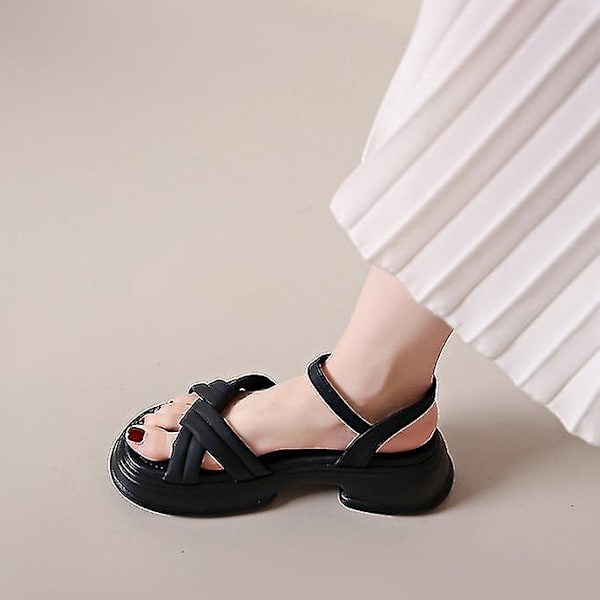 Damesko Sandaler med tykk såle, sommer, én rem, spenne, strand Black EU 40
