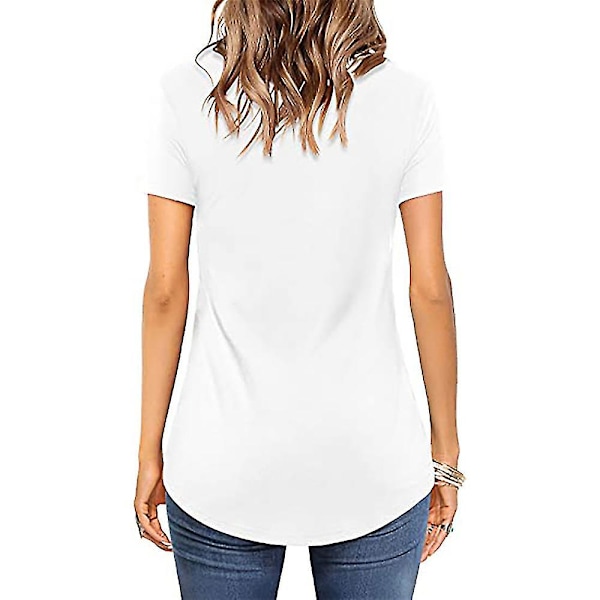 Dame Ensfarvet Kryds V-hals Kortærmet T-shirts Sommer Tee Casual Tunika Toppe White 2XL
