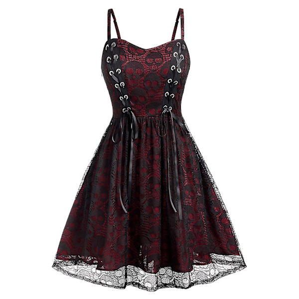 Kvinnors Cosplay Klänning Spets Tryck Cocktail Gotisk Klänning_cv wine red L