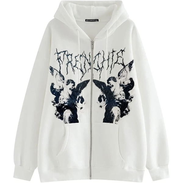 Naisten muotokuva painettu huppari lyhyt toppi pitkähihainen ylisuuri neuletakki collegepaita punk gootti katumuoti taskulla White Medium