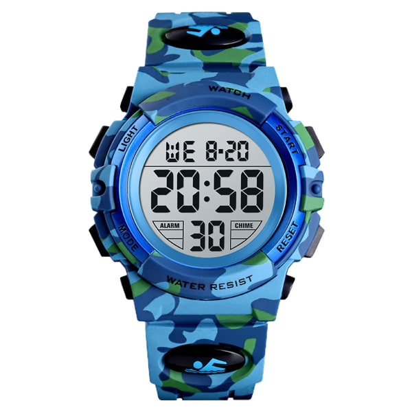 Modeledda digitala klockor för tjejer Lysande vattentät watch Light Blue Camouflage