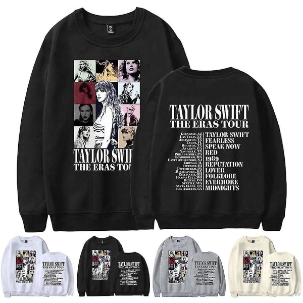 Taylor Swift The Eras Tour Tryck Unisex Sweatshirt Långärmad Crewneck Casual Lös Pullover Toppar Fans Gåvor För Män Kvinnor Black M