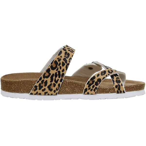 Sandaler med sklisikker såle for kvinner, korkfotseng, justerbare Leopard 40