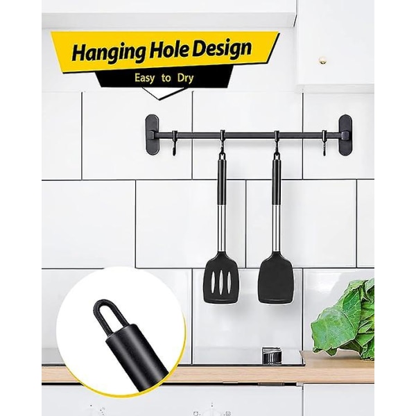 2-pack silikon stekspade, non-stick slitsad köksspatel, hög värmebeständig BPA-fri matlagningsspatel, idealisk köksutrustning för fisk, ägg, pannkakor black